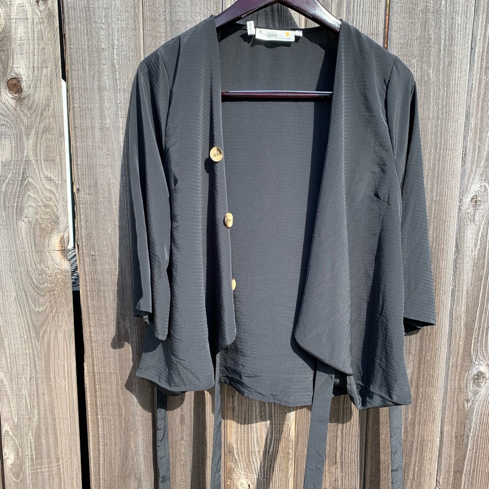 Charcoal gray wrap top